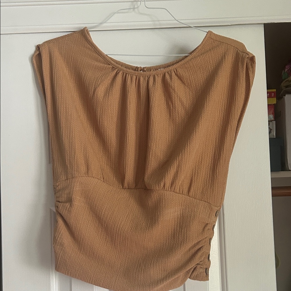 Anthropologie Tan Ruched Top